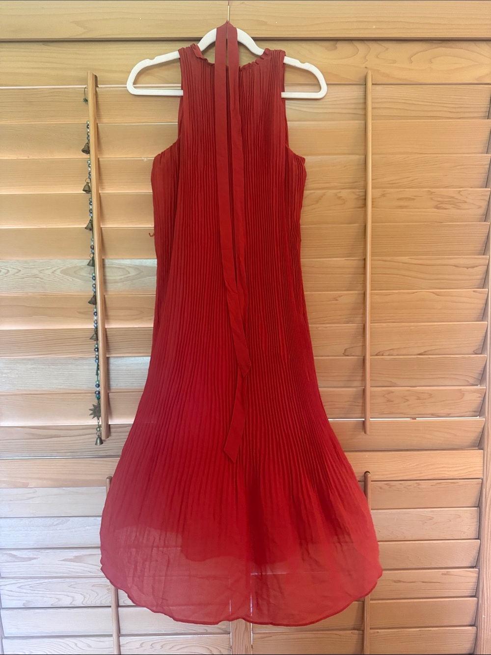 a new day Red Sleeveless Pleated Midi Dress with Neck Tie